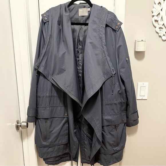Asos Zipper Front Long Hooded Utility Jacket Lined Coat Womens plus 22 Gray - Picture 2 of 11